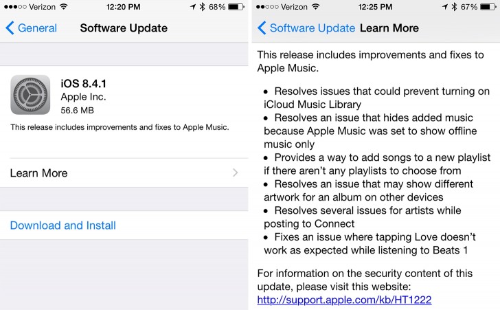 Apple releases its iOS 8.4.1 update for supported devices