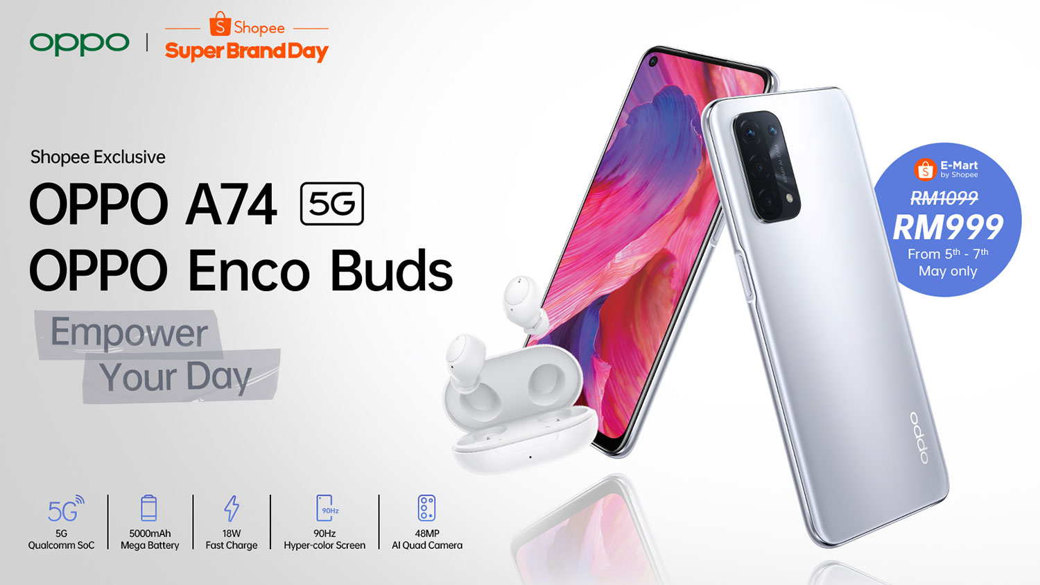 OPPO A74 5G Launched Exclusively on Shopee with Enco Buds